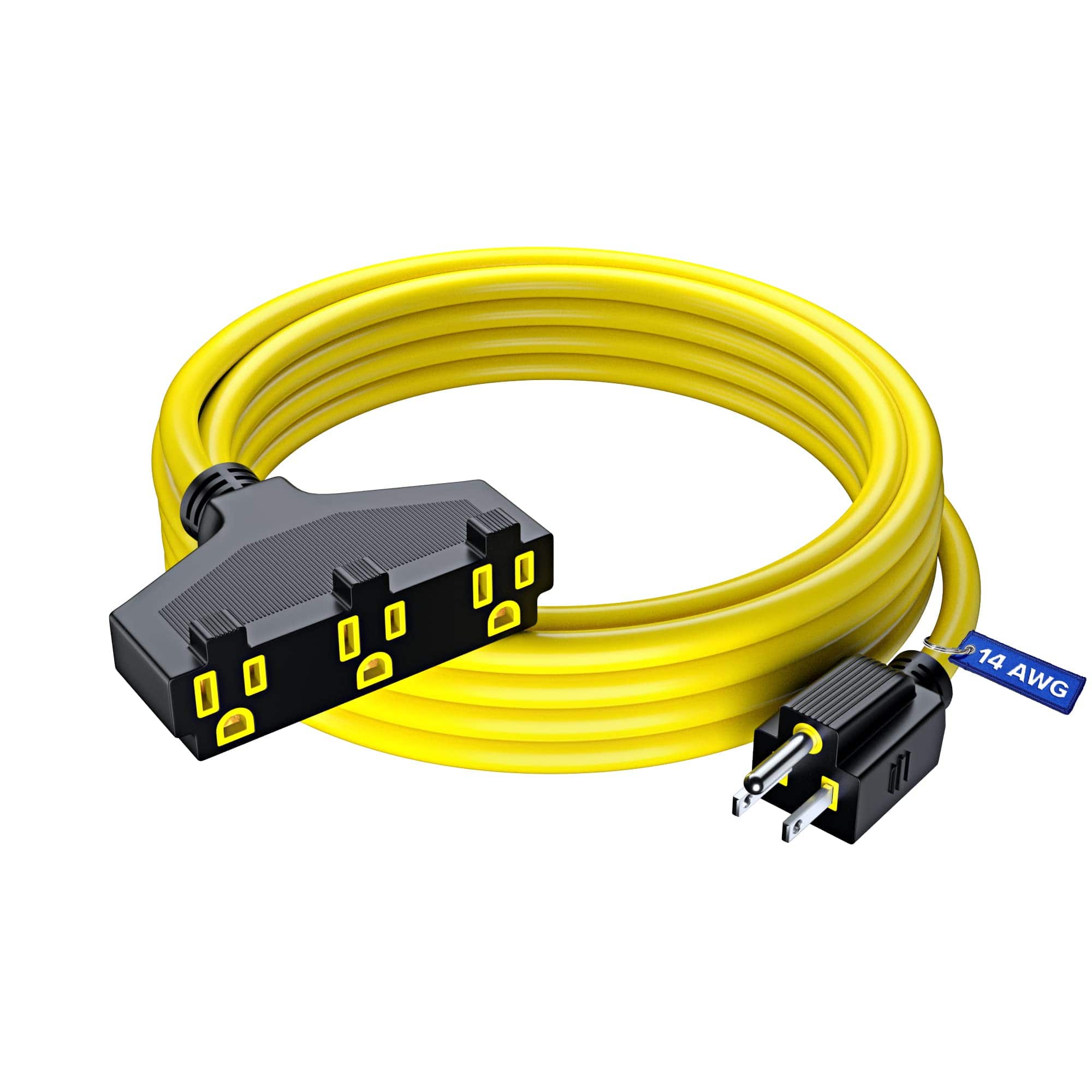 Maximm - Extension Cord 15 Feet, SJTW Extension Cord with Multiple Outlets, 14 Gauge ETL Listed - Yellow