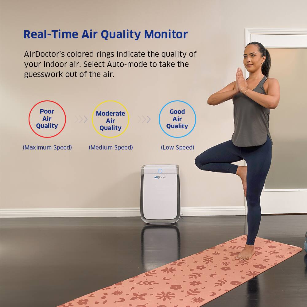 Real-Time Air Quality Monitor

AirDoctor's colored rings indicate the quality of your indoor air. Select Auto-mode to take the guesswork out of the air.

Poor Air Quality
Moderate Air Quality
Good Air Quality
(Maximum Speed)
(Medium Speed)
(Low Speed)

Asjoctor