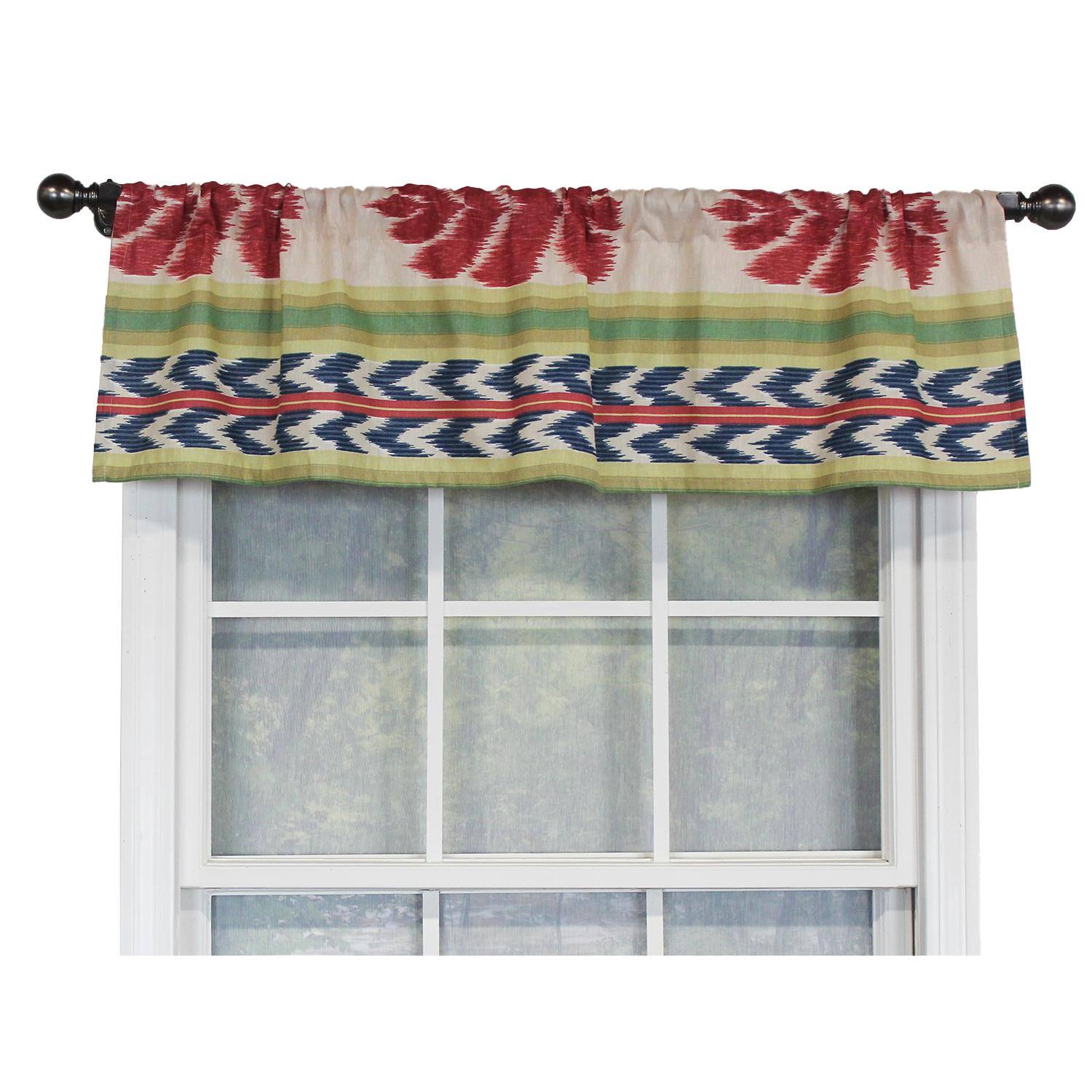 Front. RLF Home - RLF Home Aztec Tailored 100% Cotton with Fully Lined 3" Rod Pocket Valnance for Windows 50" x 14" Multi - Multi.