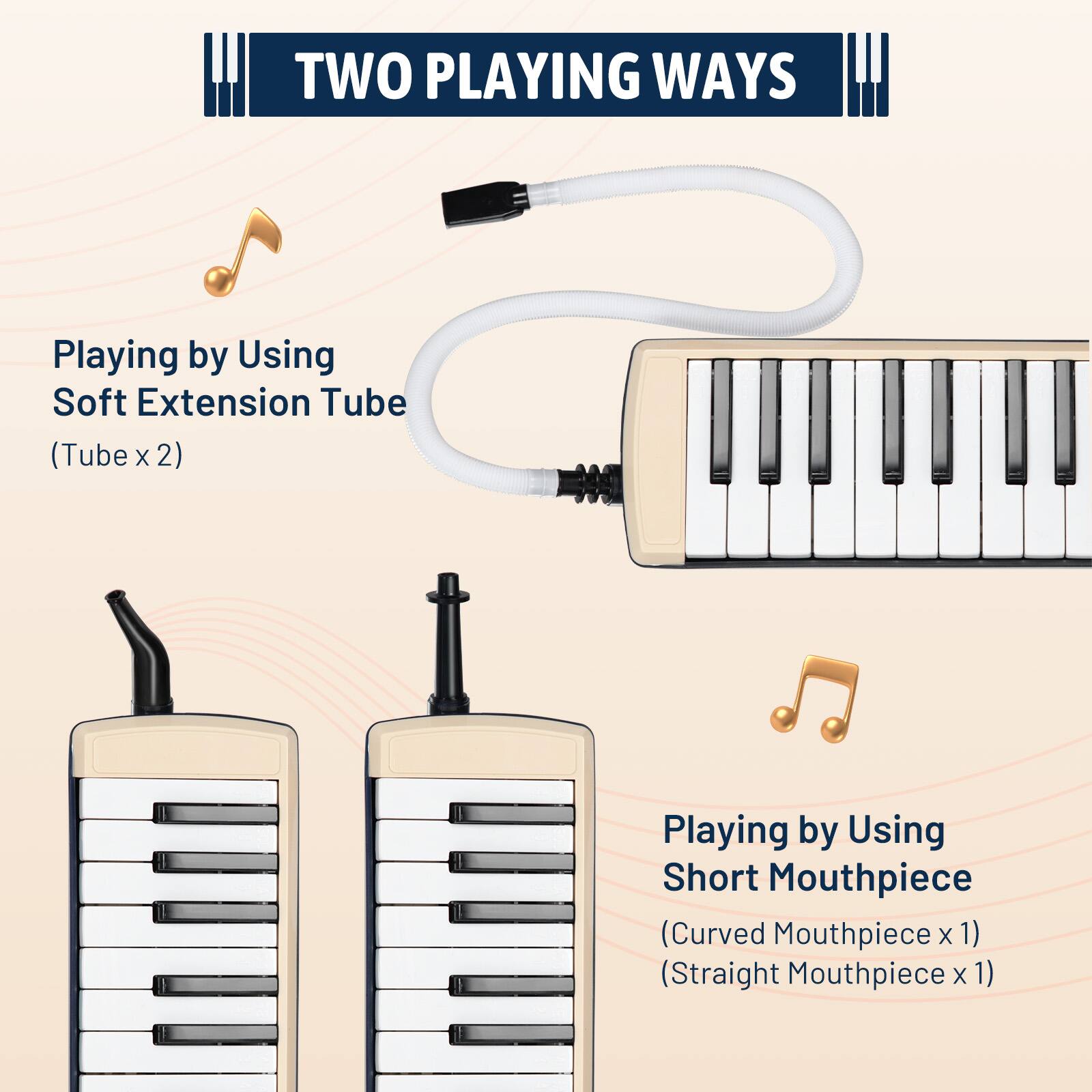 TWO PLAYING WAYS

Playing by Using Soft Extension Tube (Tube x 2)

Playing by Using Short Mouthpiece (Curved Mouthpiece x 1) (Straight Mouthpiece x 1)