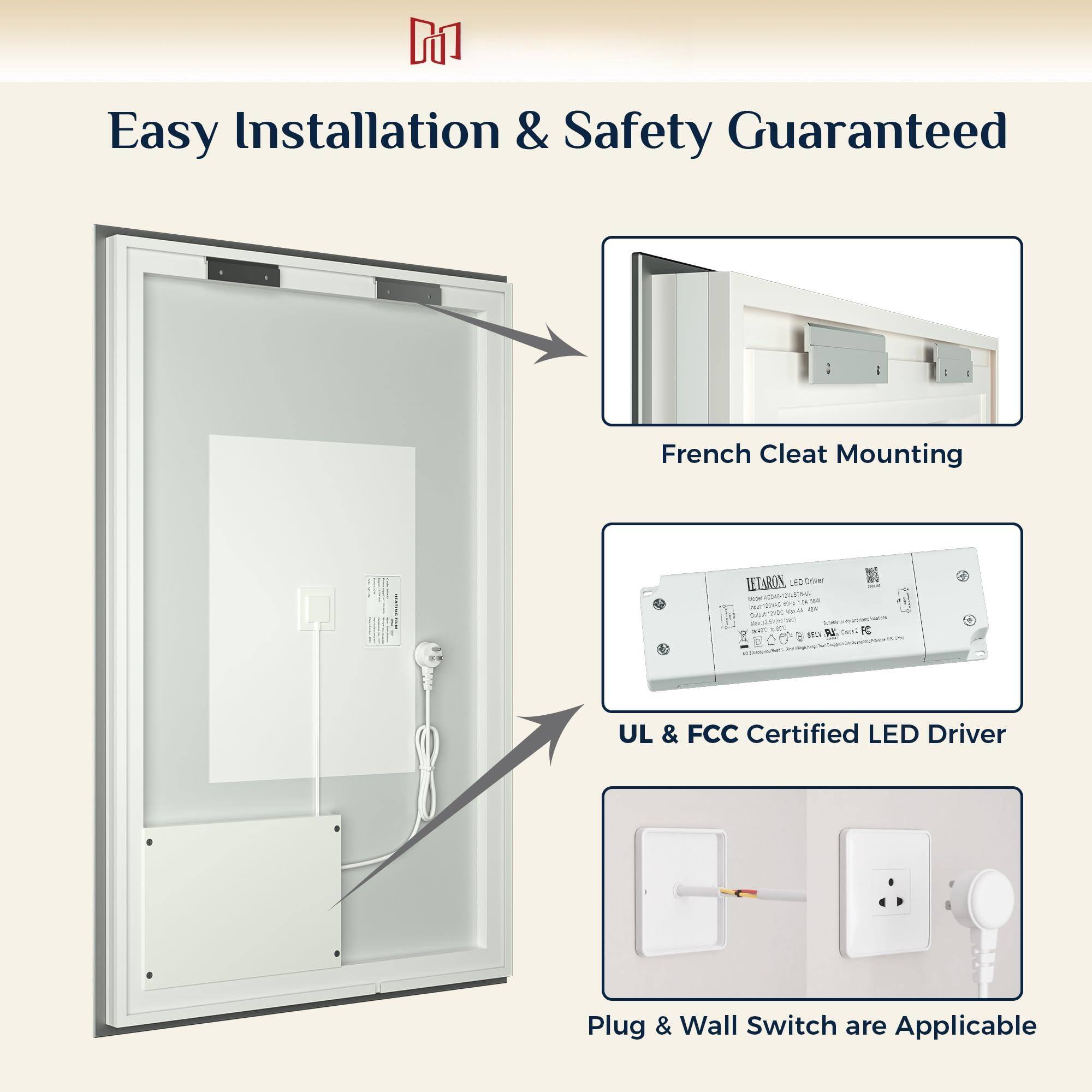Easy Installation & Safety Guaranteed

- French Cleat Mounting
- UL & FCC Certified LED Driver
- Plug & Wall Switch are Applicable