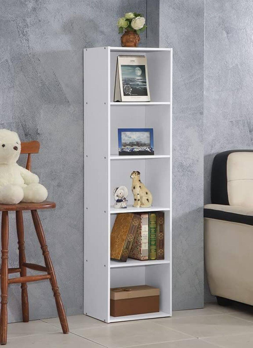 Alt View 10. Hodedah - Hodedah 12 x 16 x 60 Inch 5 Shelf Bookcase and Office Organizer, White Finish - White.