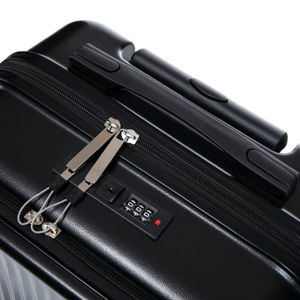 Alt View 7. Ropilly - Ropilly 2 Piece Luggage Set Front Opening Carry On Luggage 20 Inch Hard Shell Suitcase Black - Black.