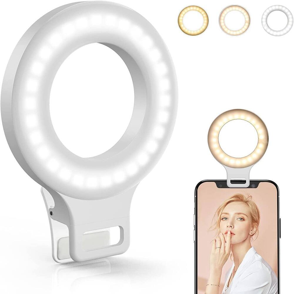 PARKER SLATER - Clip-On Rechargeable 60-LED Selfie Ring Light for Phone, Laptop & Tablet – 3 Lighting Modes, 5 Brightness Levels