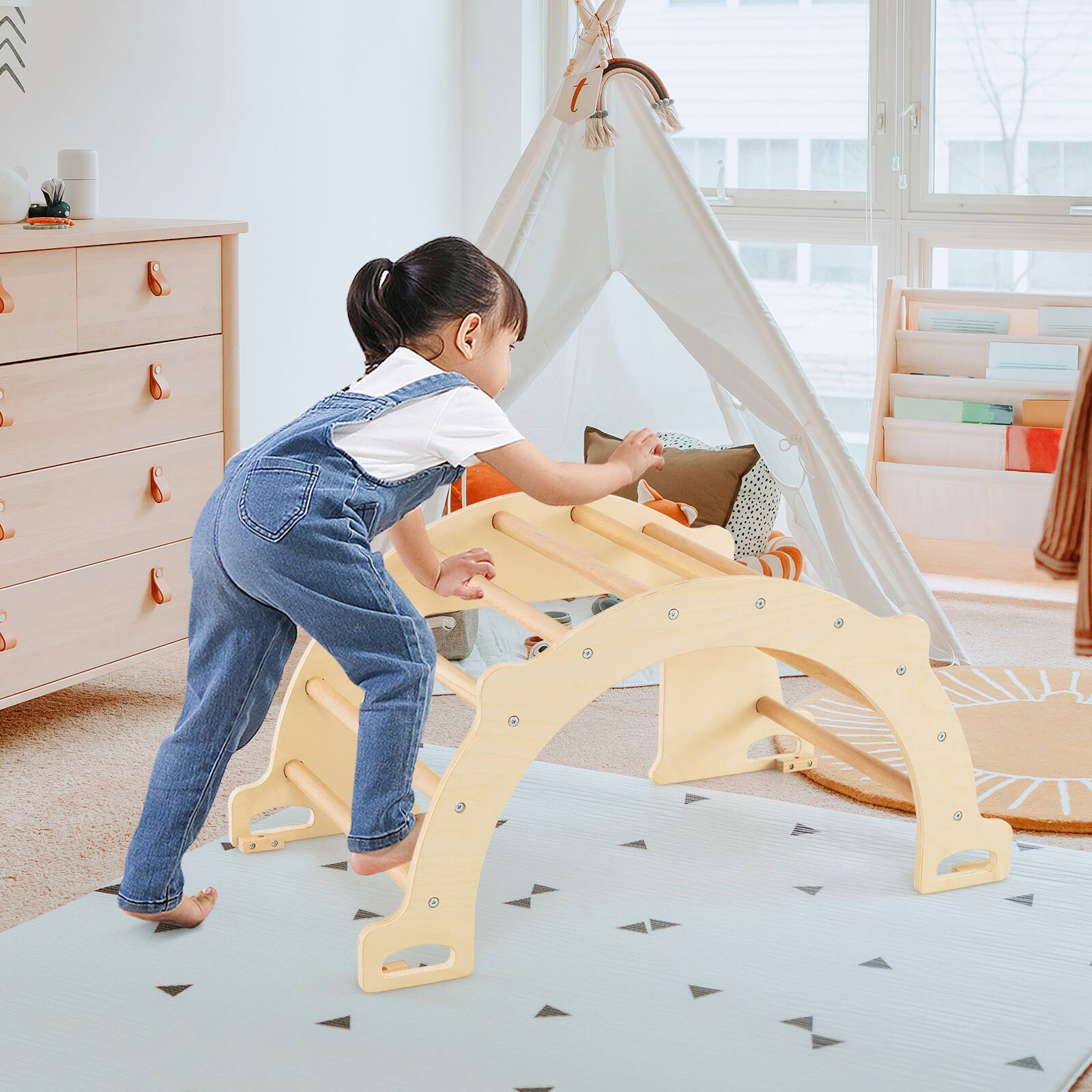 Alt View 1. Gymax - Gymax Kids Climbing Arch Sensory Table Montessori Wooden Climber Toy for Children - Yellow.