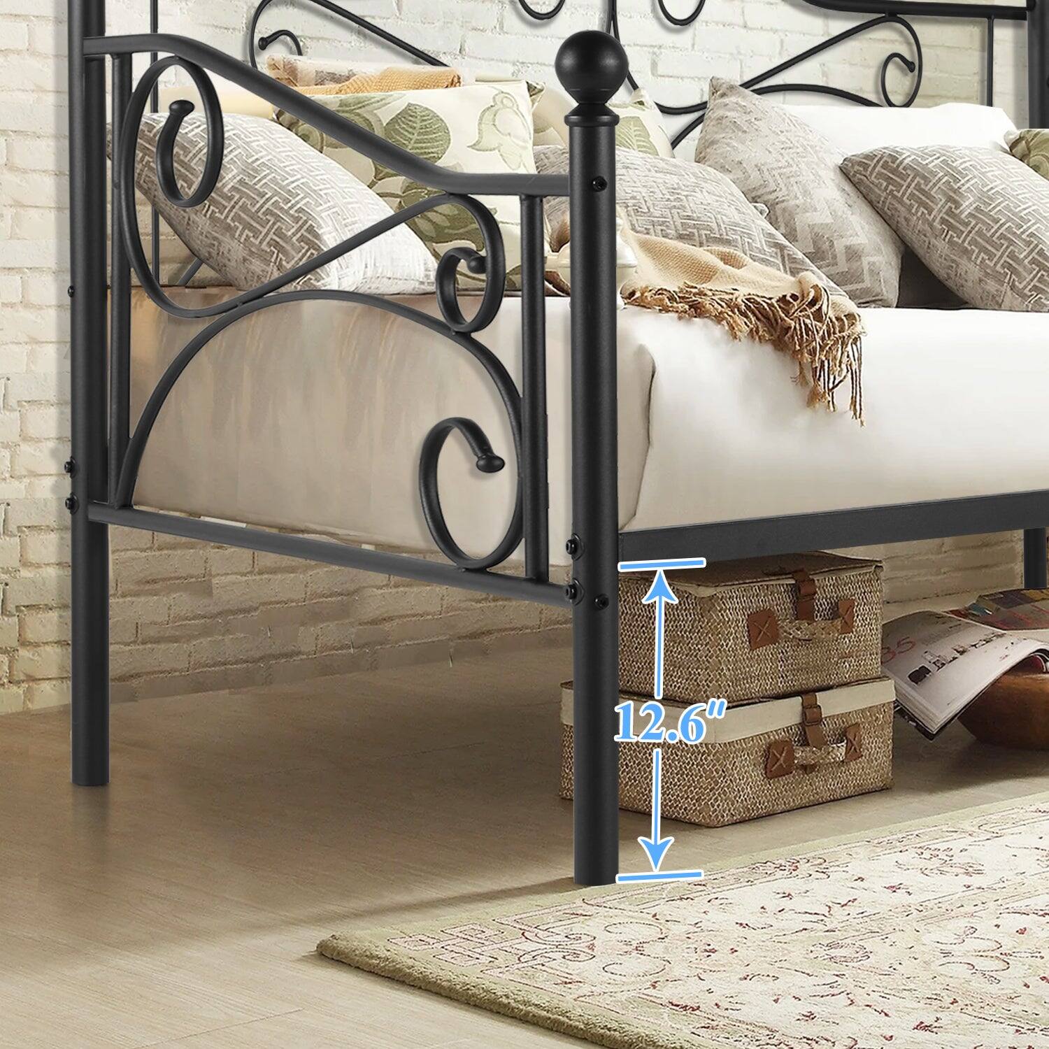 Alt View 2. Vecelo - Heavy-Duty Twin Metal Daybed Frame with Storage Space – Sturdy Modern Guest Bed Frame for Bedroom - Black.