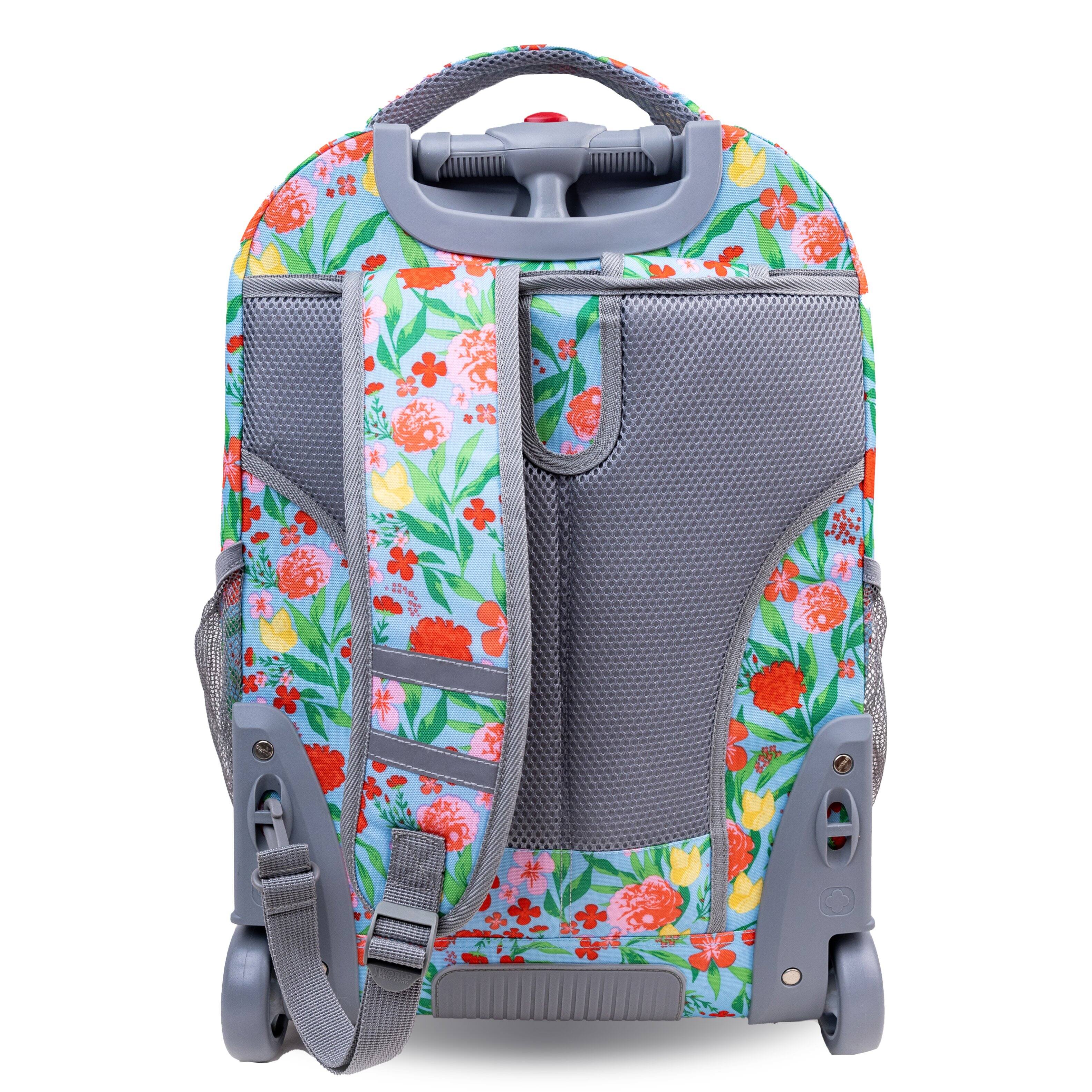 Back. J World - J World Girls Sundance 20" Rolling Backpack With Laptop Sleeve For School And Travel, Flora - FLORA.