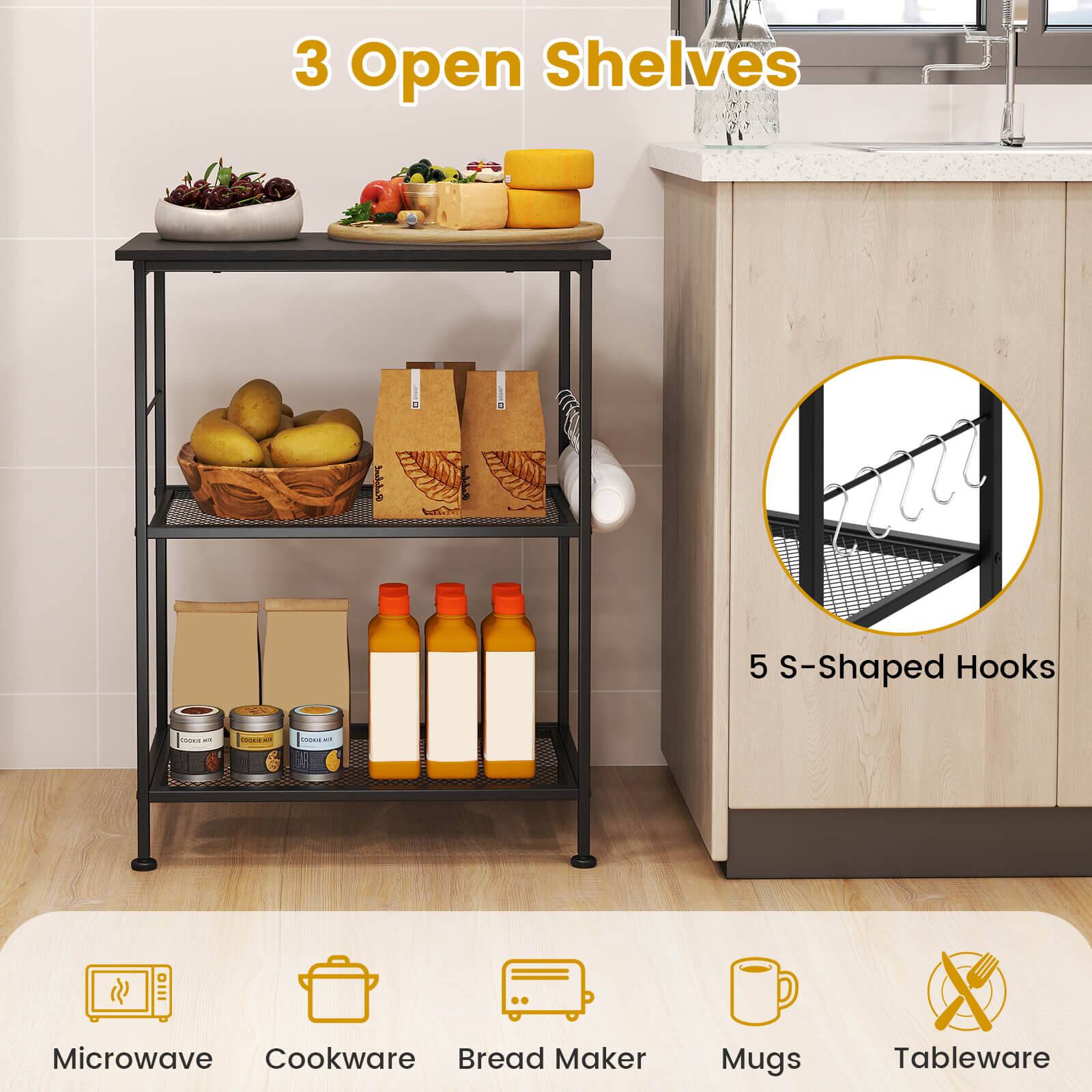 3 Open Shelves

5 S-Shaped Hooks

Microwave Cookware Bread Maker Mugs Tableware