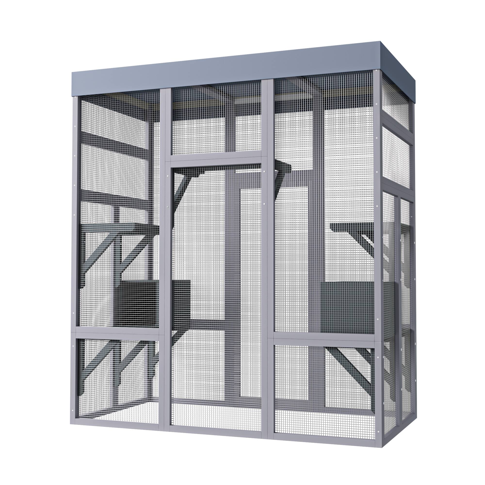 Alt View 4. Siljoy - 62.6" Outdoor Catio with Waterproof Roof, 2 Napping Houses, Platforms & Galvanized Mesh Cat House.