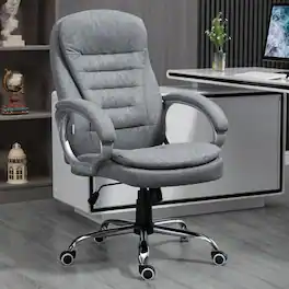 HTUTWOO - High Back Executive Office Chair - Upholstered Thick Padding,Linen fabric, with Headrest Armrest for Home Office, Study - Gray
