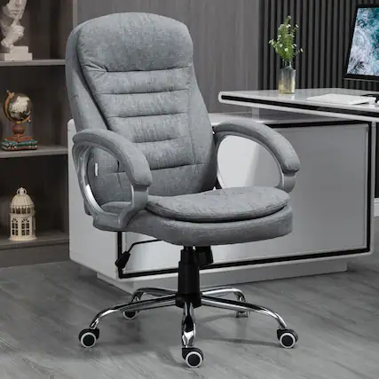 Front. HTUTWOO - High Back Executive Office Chair - Upholstered Thick Padding,Linen fabric, with Headrest Armrest for Home Office, Study - Grey.