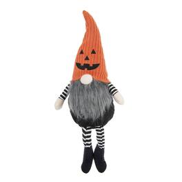 Boyel Living - 23.5 Inch Seasonal Home Decor Large Halloween Sitting Gnome with Orange Knit Pumpkin Hat - Black,Orange,White