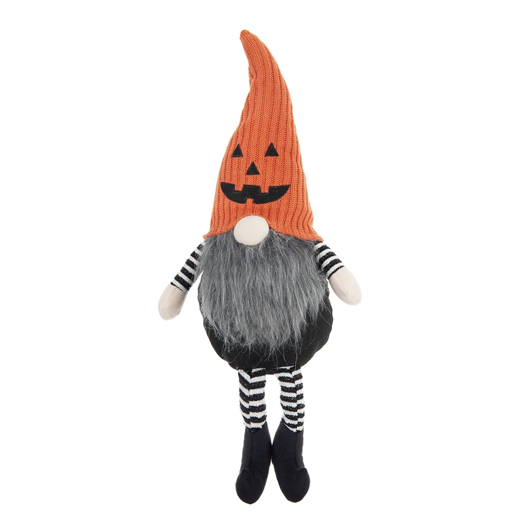 Front. Boyel Living - 23.5 Inch Seasonal Home Decor Large Halloween Sitting Gnome with Orange Knit Pumpkin Hat - Black,Orange,White.