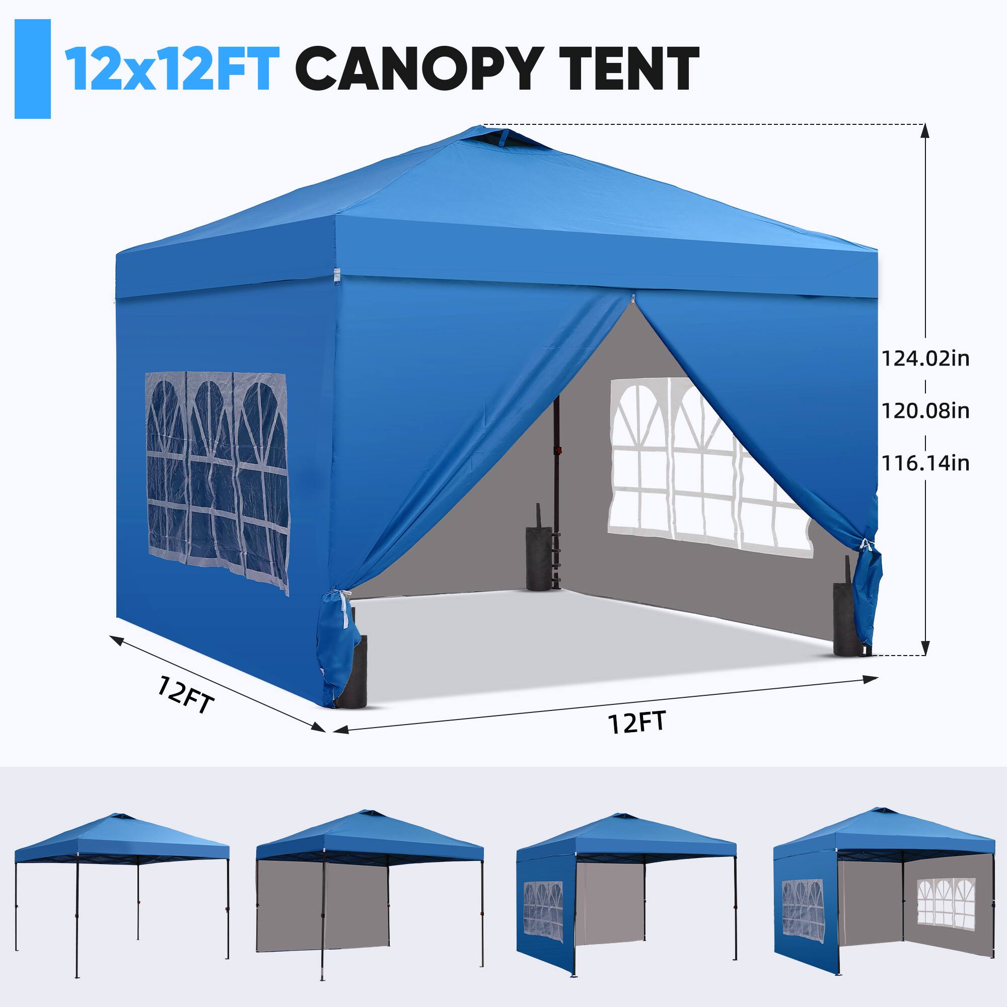 12x12FT CANOPY TENT

124.02in  
120.08in  
116.14in  
12FT  
12FT