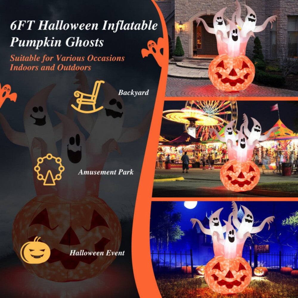 6FT Halloween Inflatable Pumpkin Ghosts  
Suitable for Various Occasions Indoors and Outdoors  

- Backyard  
- Amusement Park  
- Halloween Event