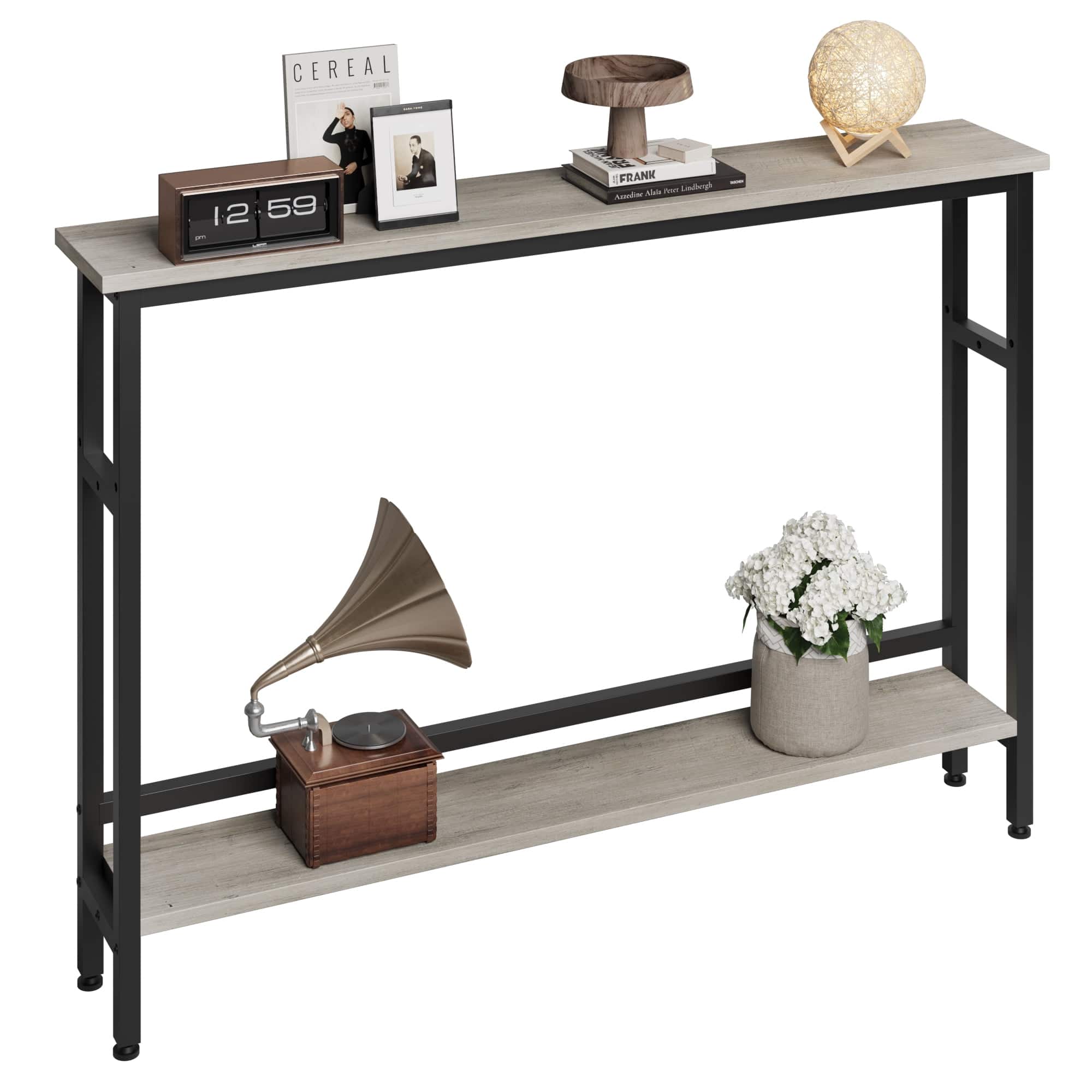 Homhougo - Narrow Console Table - 39.4-Inch Sofa Table with Adjustable Shelf, Grey Finish - Gray