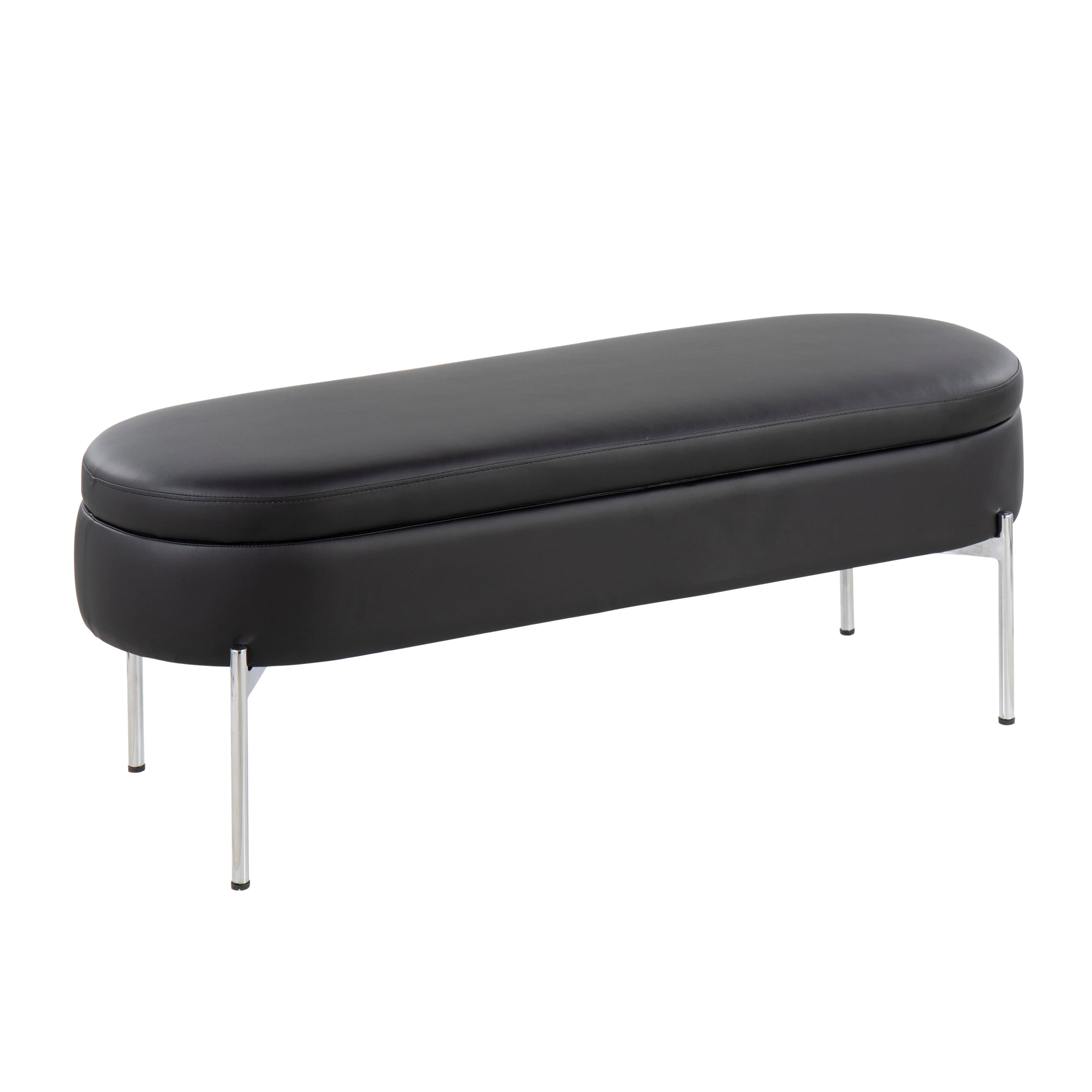 TinyHomie - Chloe Contemporary/Glam Bench Chrome Metal Faux Leather - Black
