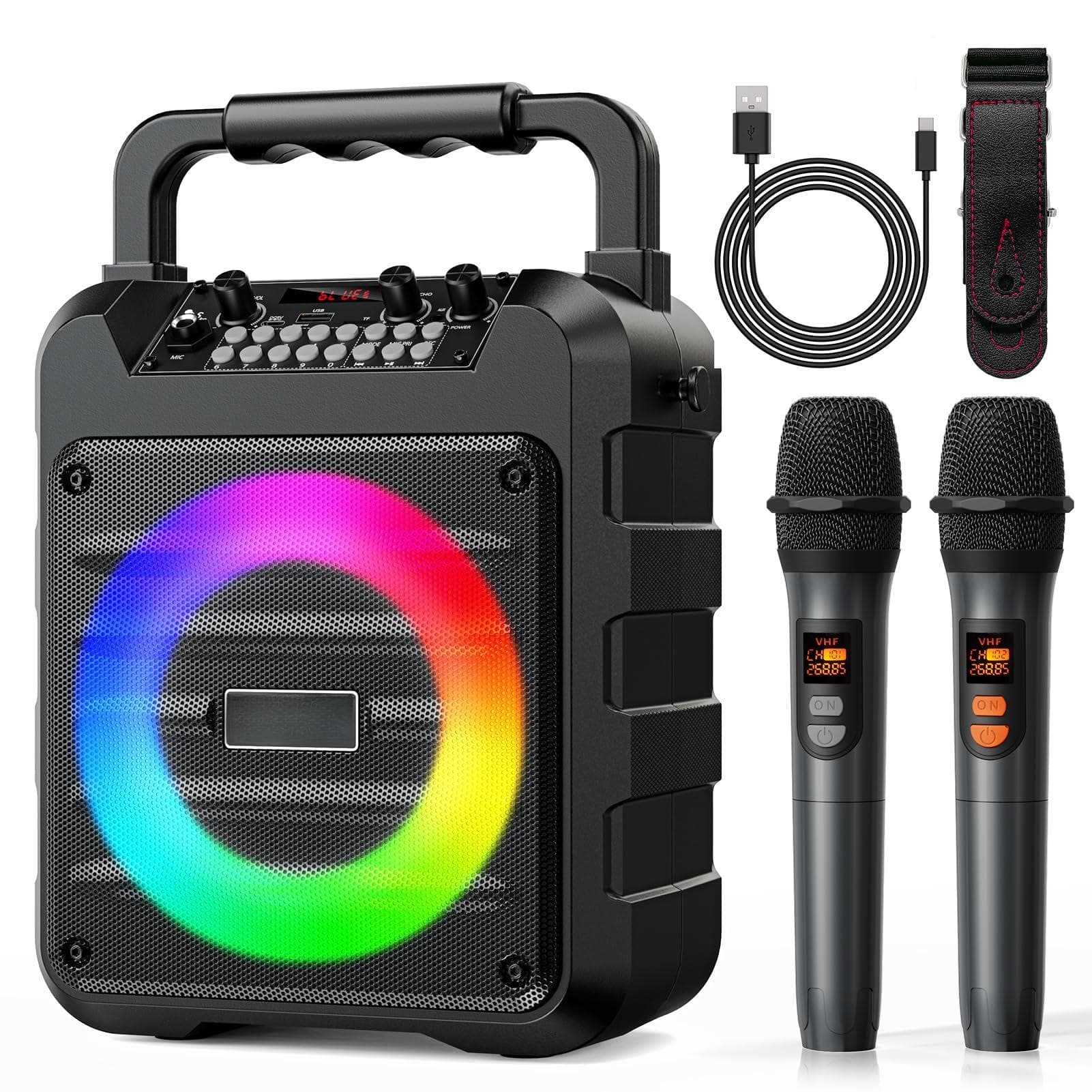 Cedar Assembly - Karaoke Machine - Portable With 2 Wireless Microphones For Adults Lights Pa System Supports Tf Card usb A - Default