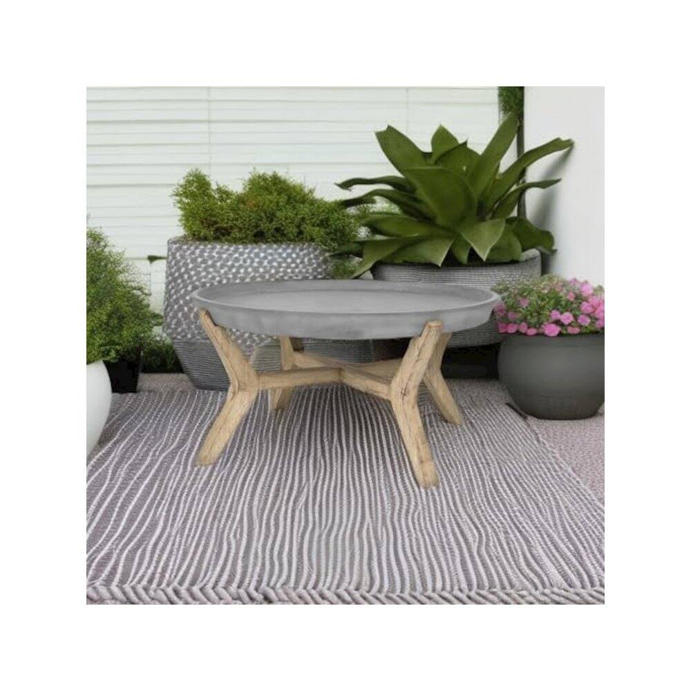 Back. Safavieh - Outdoor Collection Wynn Modern Concrete Round 18.1-inch Coffee Table - Gray.