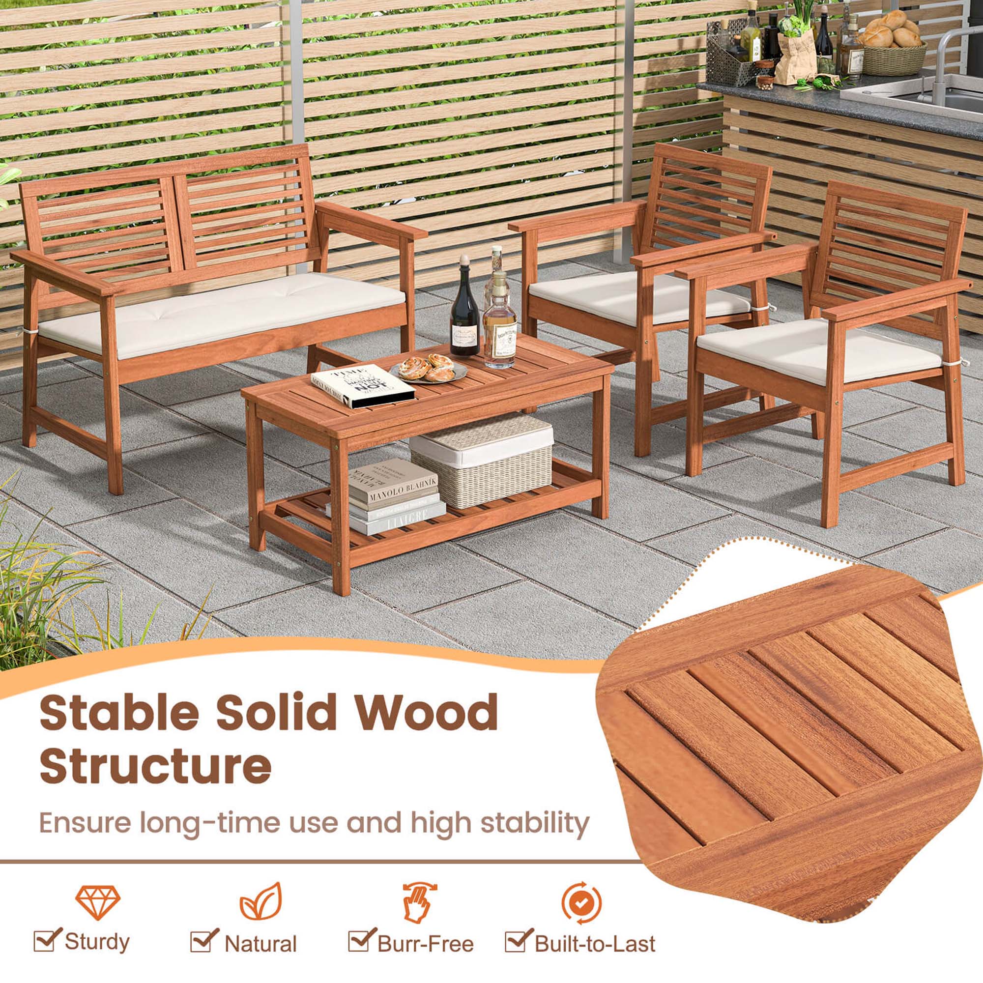 Stable Solid Wood Structure Ensure long-time use and high stability Sturdy Natural Burr-Free Built-to-Last