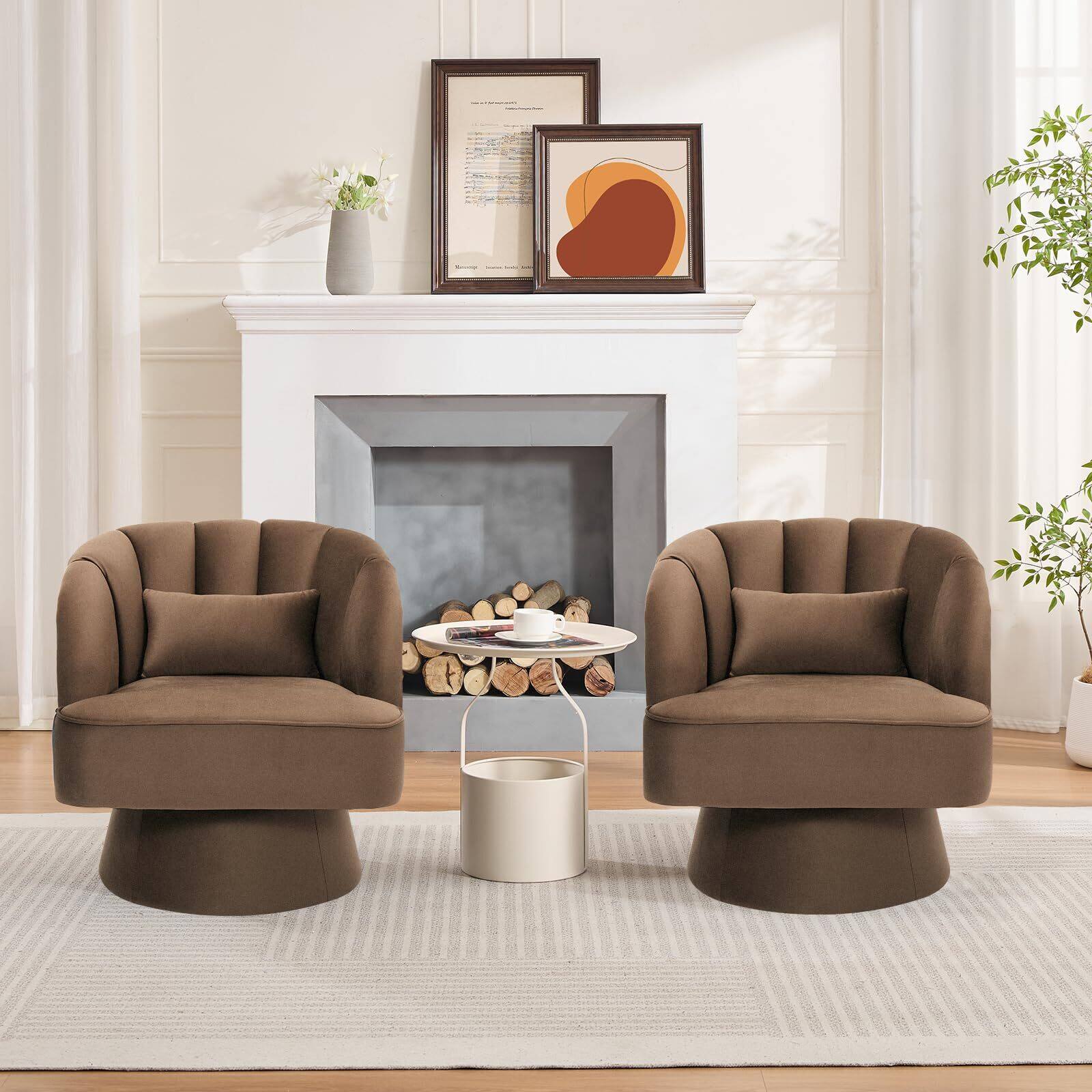 Alt View 1. Jojoka - Modern Swivel Accent Chair,360 Degree Swivel Barrel Chair with Armrest - Brown.