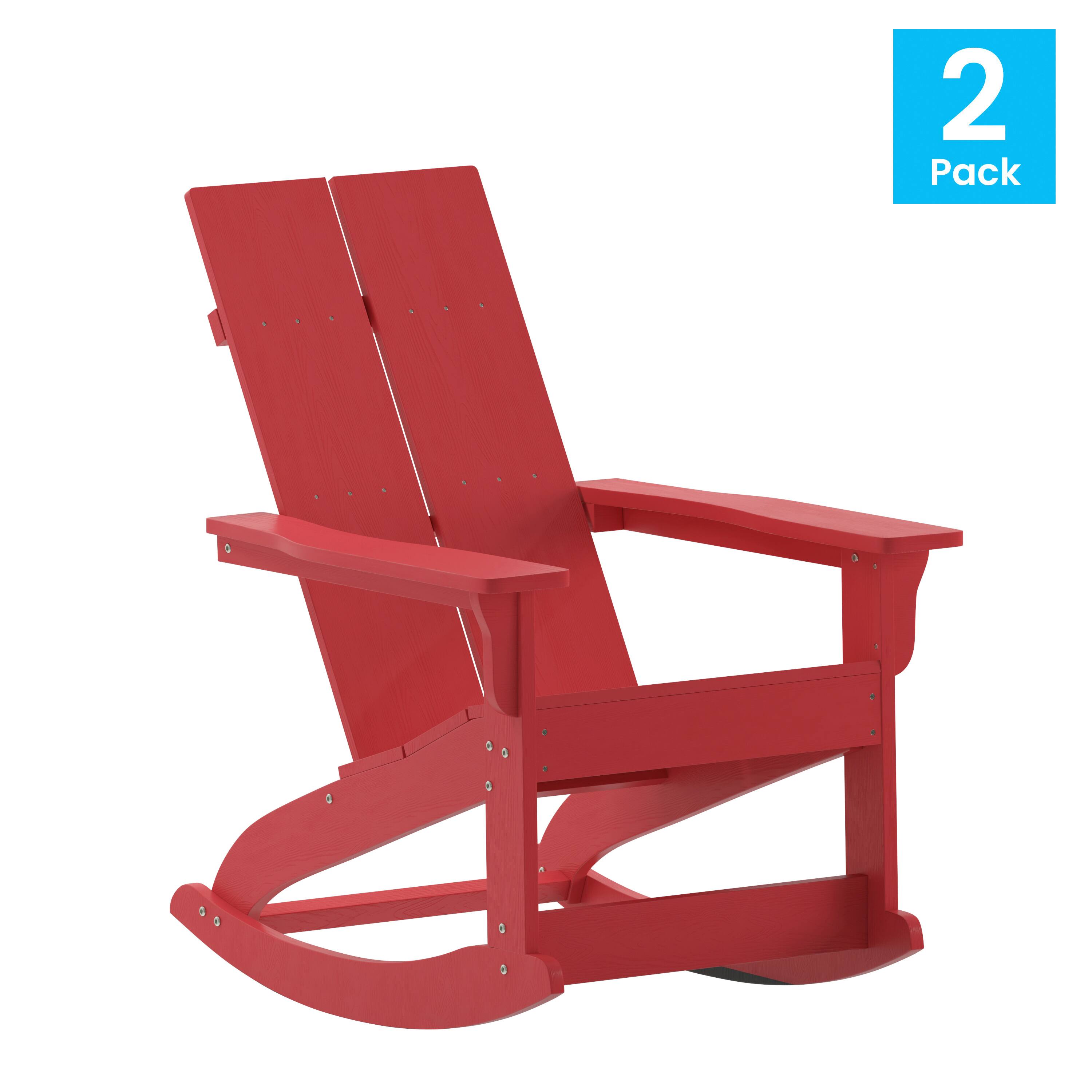 Alt View 1. Emma + Oliver - Set of 2 Modern All-Weather Poly Resin Adirondack Rocking Chairs for Indoor/Outdoor Use - Red.
