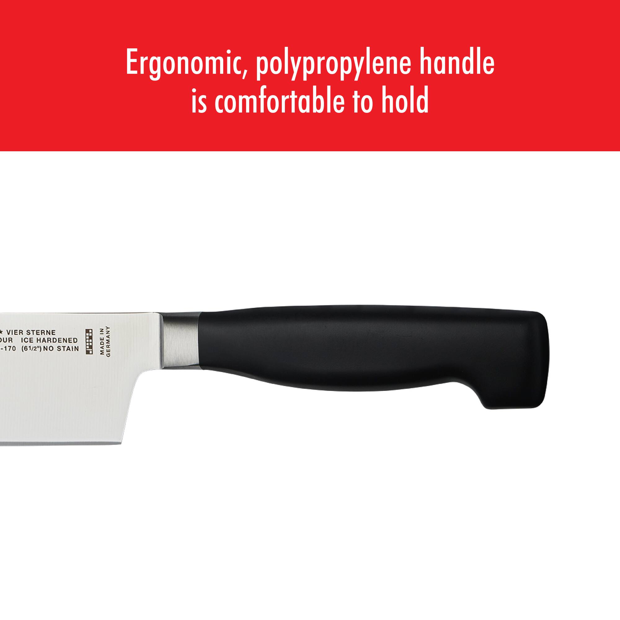 Ergonomic, polypropylene handle is comfortable to hold

VIER STEANE UR ICE HARDENED -170 (6 1/2") NO STAIN

MADE IN GERMANY