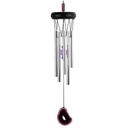 FC Design - 20" Long Wooden Top Purple Geode Wind Chime Outdoor Patio or Garden Hanging Decoration - Multi-Color