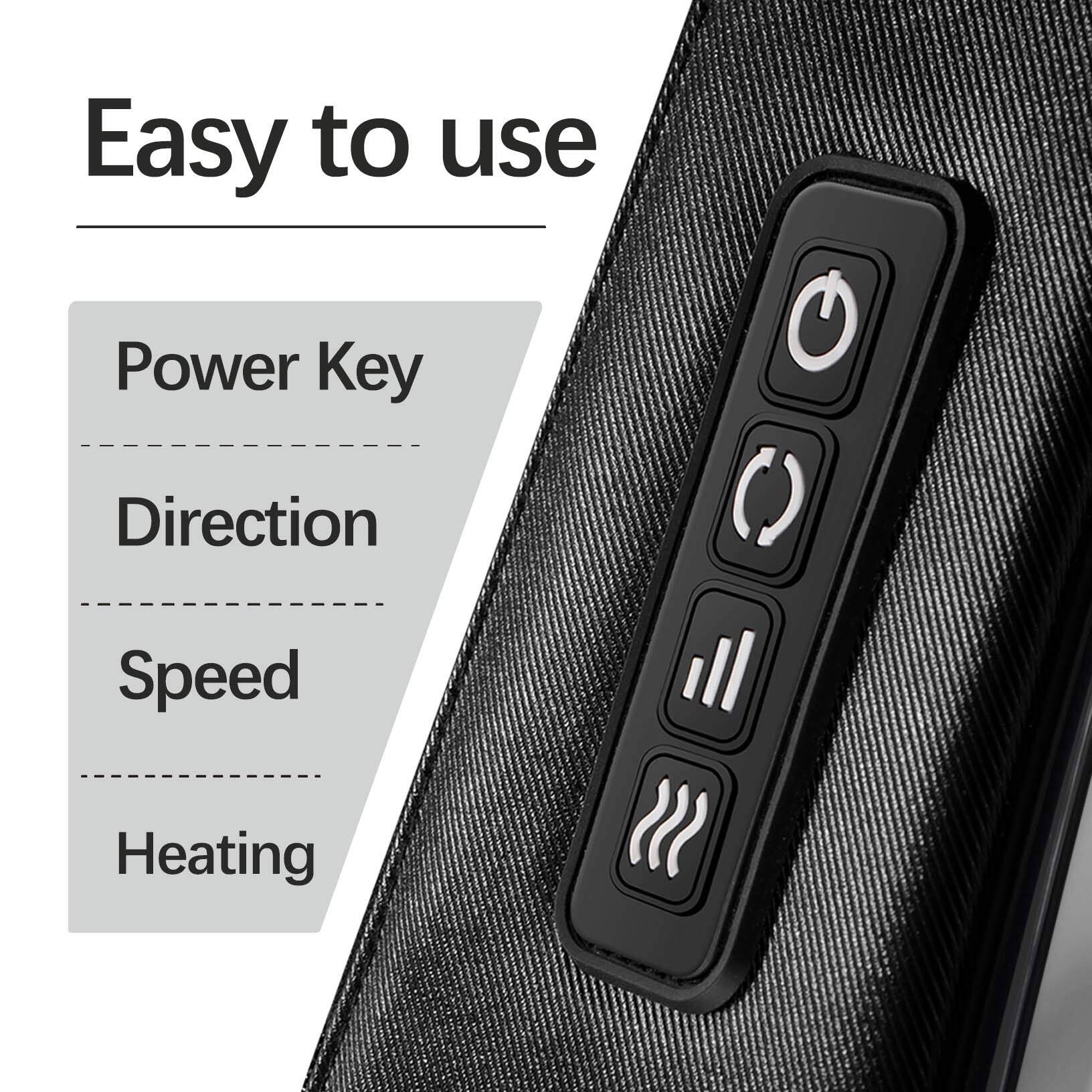 Easy to use

- Power Key
- Direction
- Speed
- Heating
