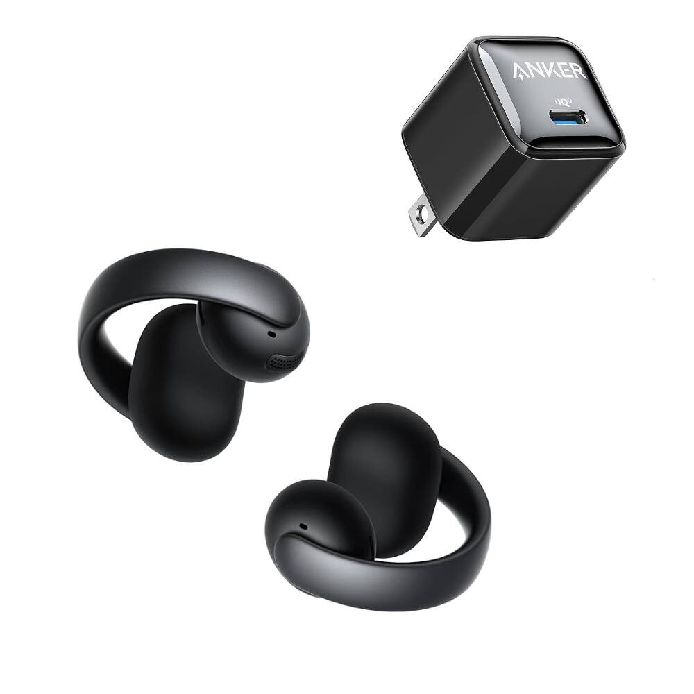 Front. Soundcore - AeroClip by Anker with USB C Charger Block 20W,Open-Ear Earbuds, Clip-On Headphones, Adaptive Comfort.
