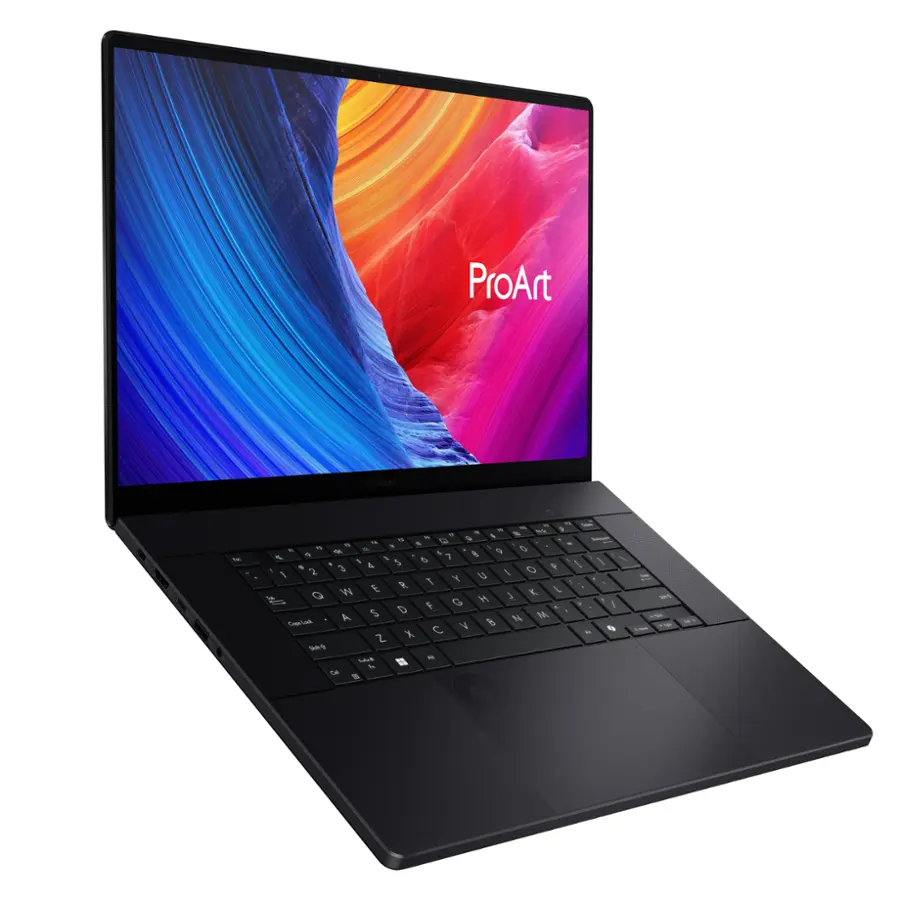 The image features a laptop with a vibrant display screen that says "ProArt." The laptop is open and ready for use.