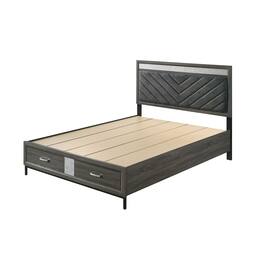 Vaczon - Full/Double Upholstered Bed Frame with Storage Drawers and Crystal-Like Handles Space-Saving Modern Bedroom Bed - Gray