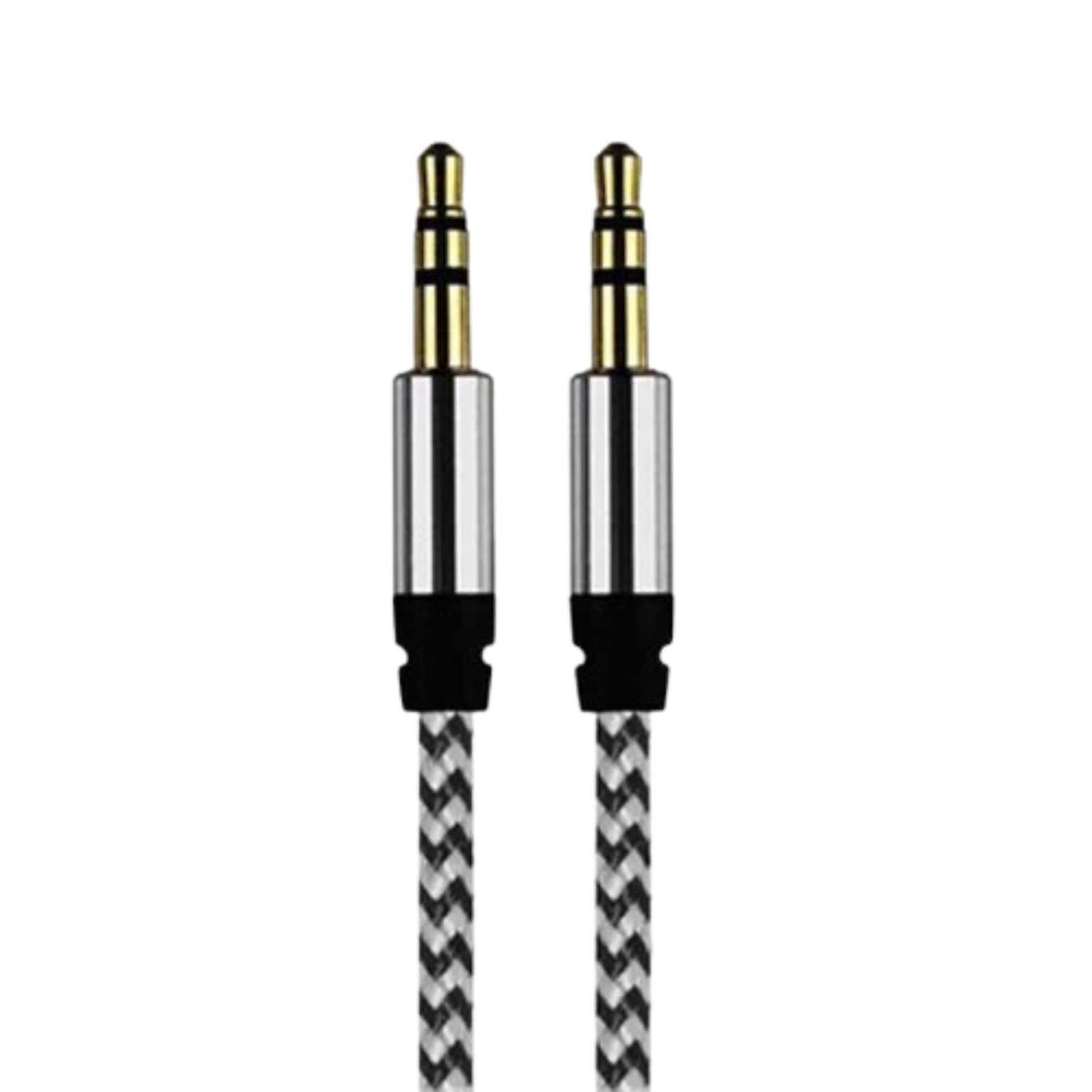 Front. Home Collection - 2pcs Silver 3.5mm AUX Stereo Audio Cable – Male to Male Jack Cord.