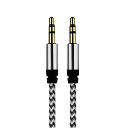 Front. Home Collection - 2pcs Silver 3.5mm AUX Stereo Audio Cable – Male to Male Jack Cord.