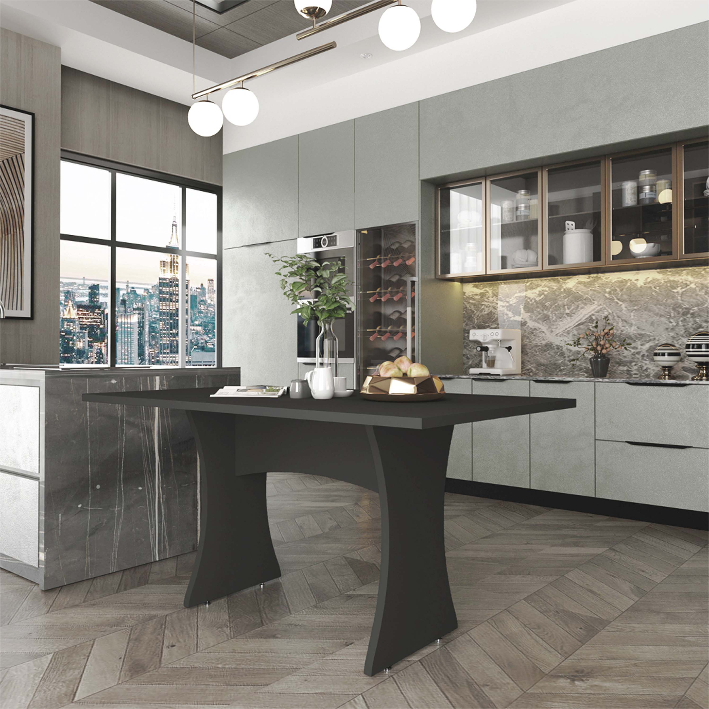 Angle. Manhattan Comfort - Coney Mid-Century Modern 53" Dining Table - Charcoal Gray.