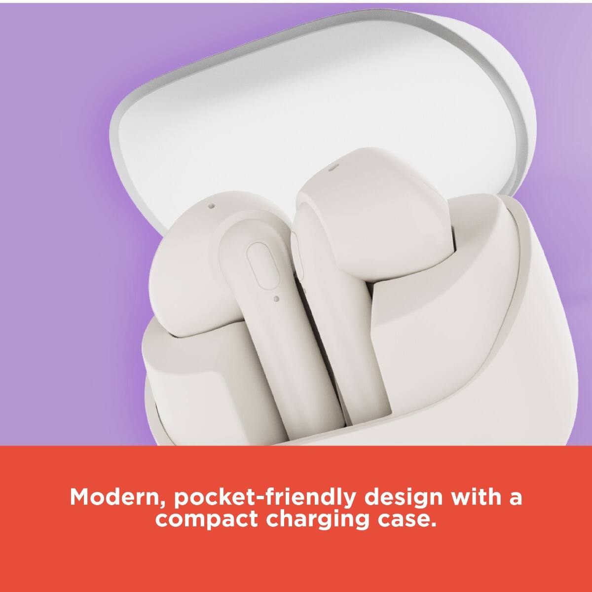 Modern, pocket-friendly design with a compact charging case.