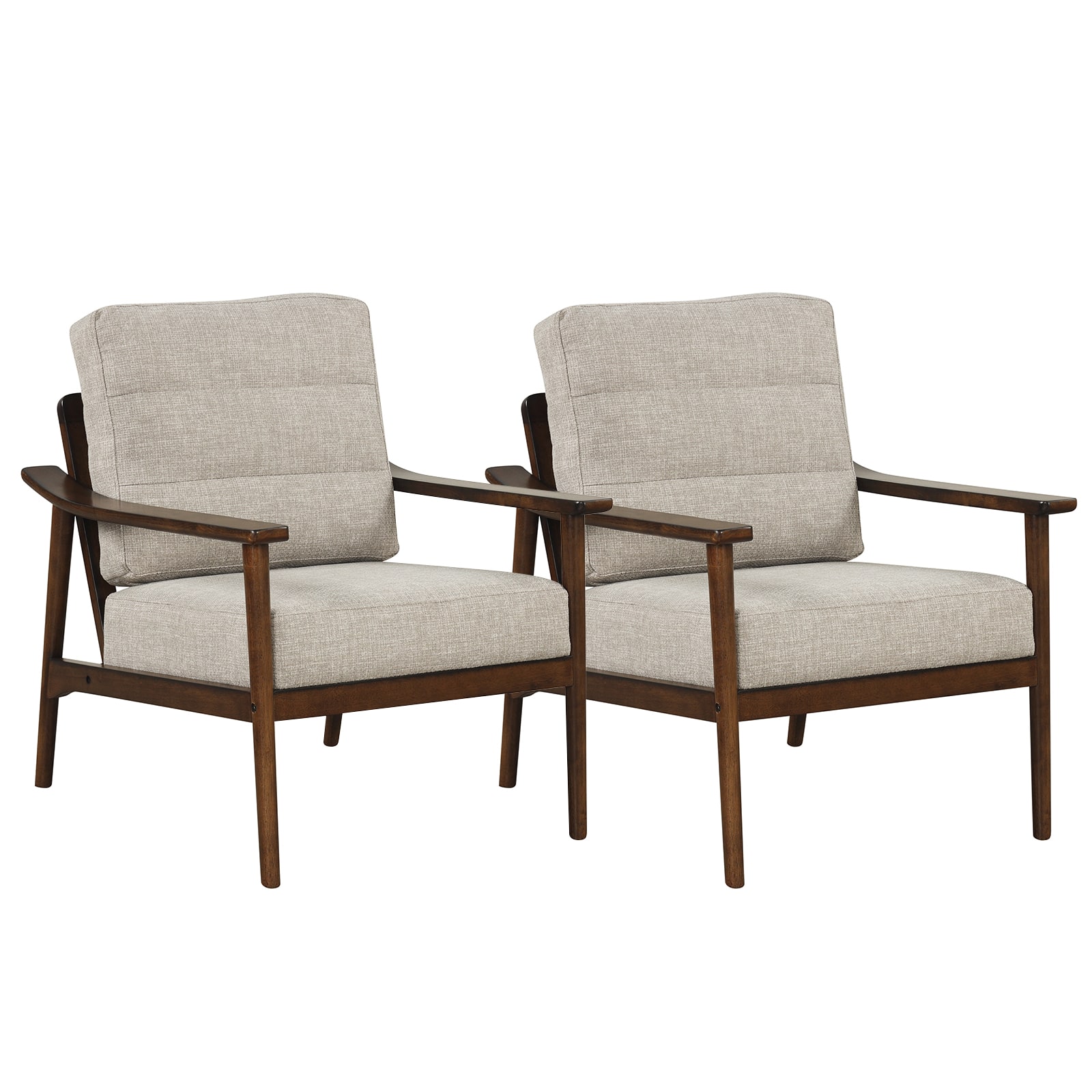 Gymax - 2 PCS Modern Accent Chair Upholstered Leisure Armchair w/ Rubber Wood Armrests & Legs Grey & Dark Brown - Grey, Dark Brown