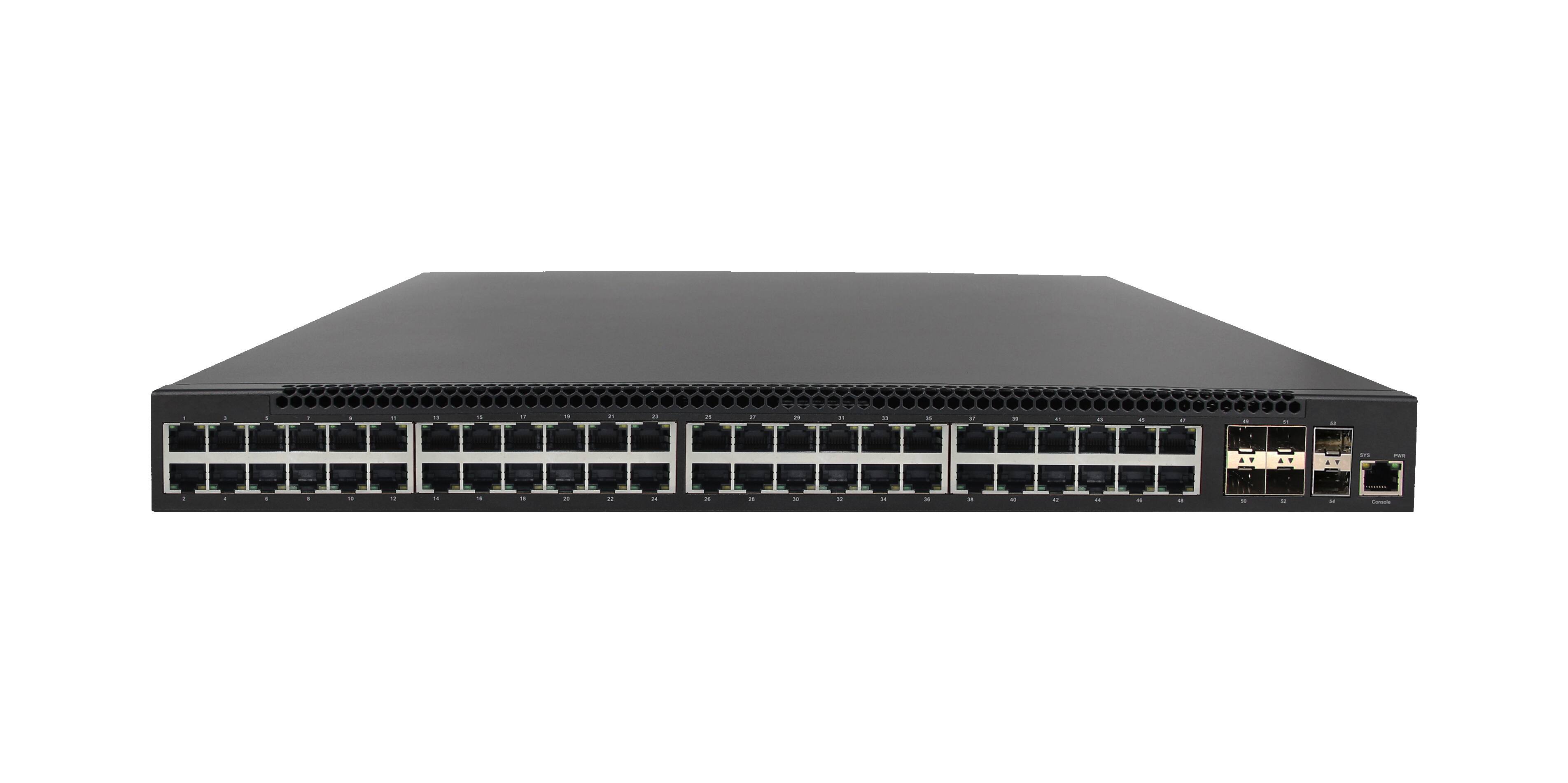 Front. Orei - ToVi 48-Port Gigabit PoE Switch w/ 6×10G SFP+ Uplink (1U Rackmount) - (NS-1G48) - Gray.