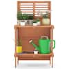 Front. Costway - Wood Potting Bench Waterproof Garden Table with 2-Tier Open Storage Shelf - Natural.