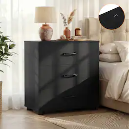 Aheaplus - Nightstand with 3 Drawers and Charging Station, 21.6'' Wide Bedside for Storage - Black