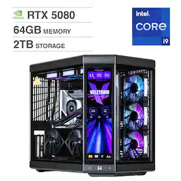 Velztorm - Upgraded - LCD Praetix Desktop PC (Intel i9-14900K, 64GB DDR5, 2TB PCIe SSD, RTX 5080, Win 11 Home) - Black
