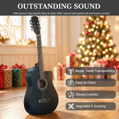 OUTSTANDING SOUND  
AAA spruce top, Sapele Bacj & sides offer robust well-balanced and warm sound  
Better Tonal Transparency  
Easy to Clean  
Glossy Lowkey  
Upgraded X-bracing