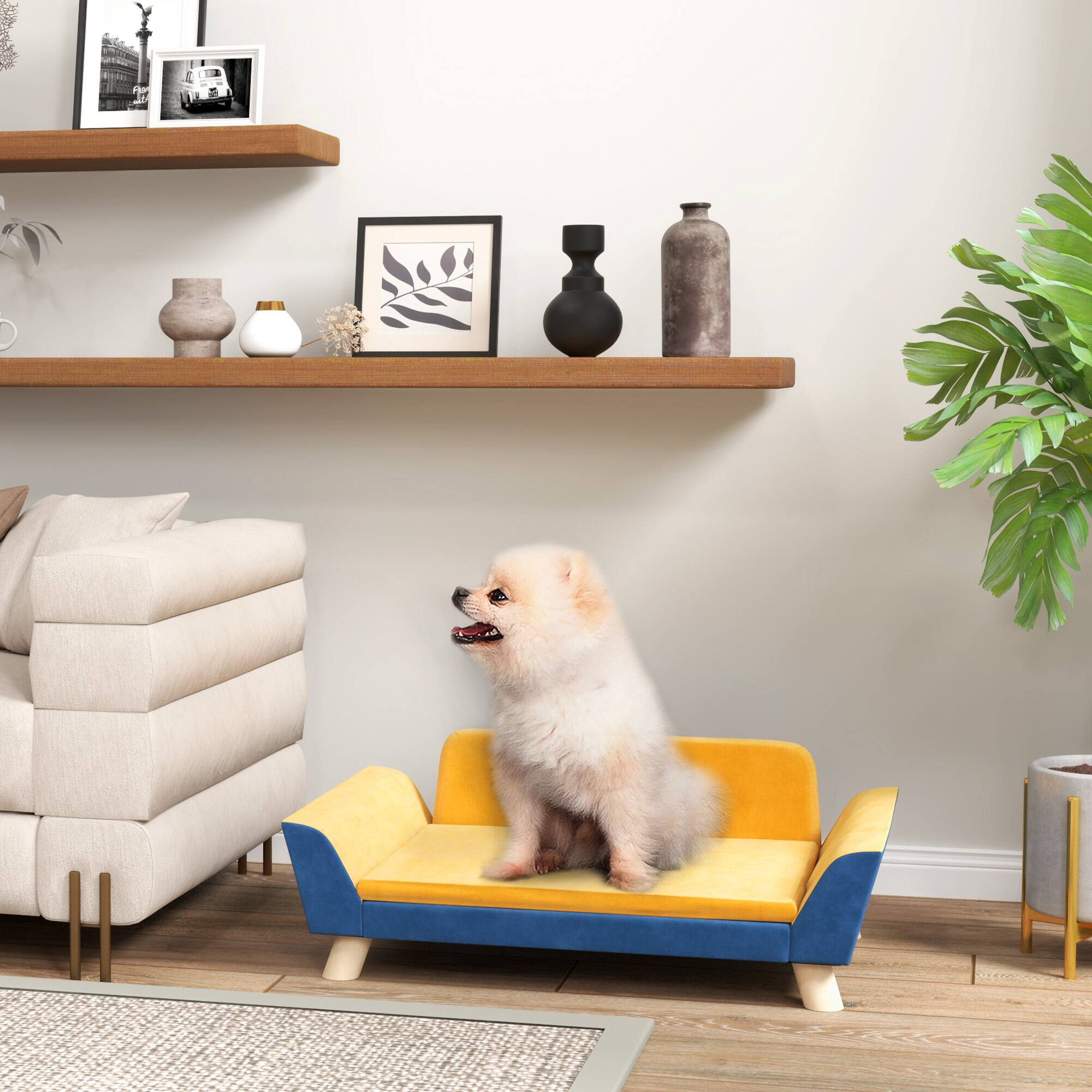 Alt View 1. Pawhut - Sofa Bed for Small Dogs with Soft Cushion - Orange.