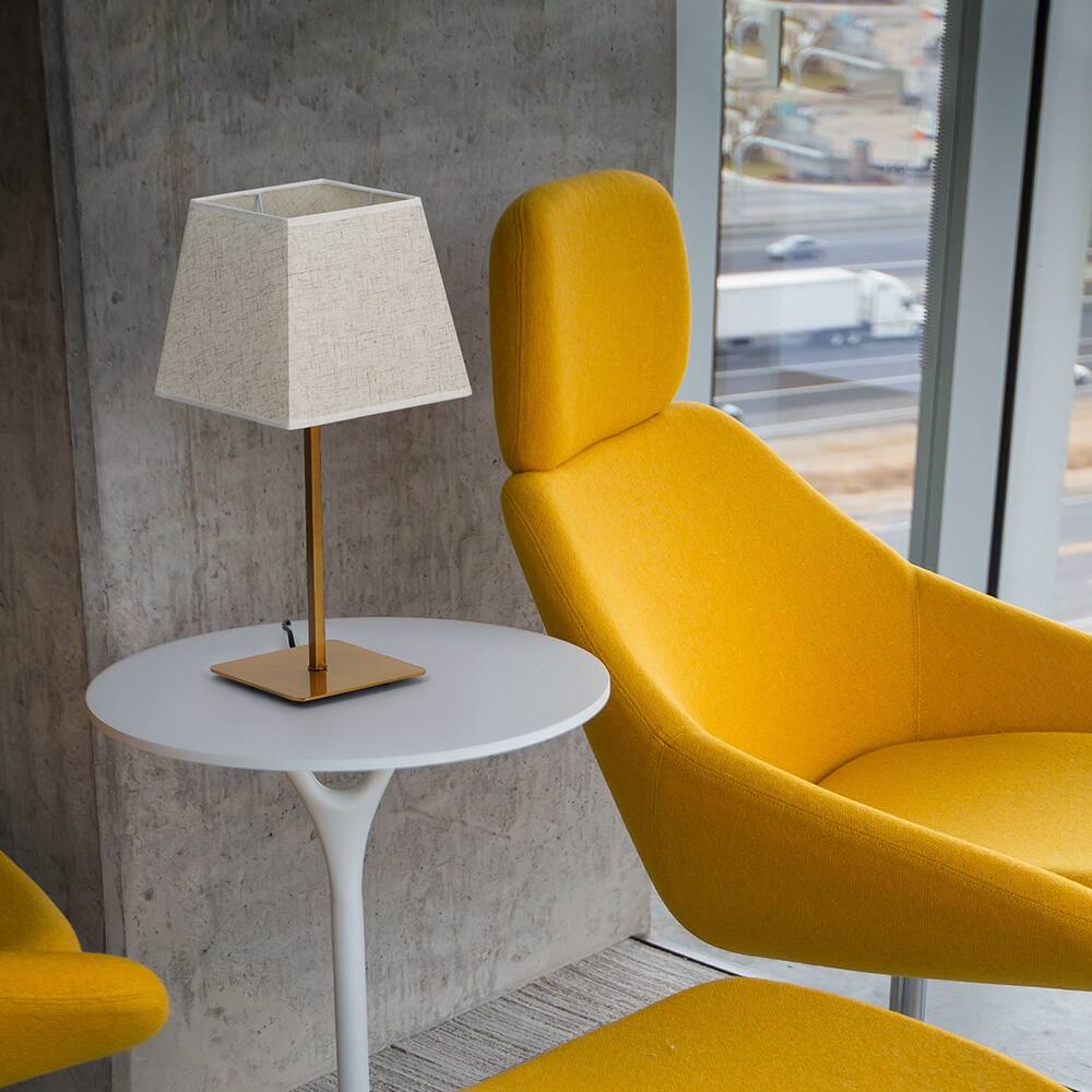 Alt View 1. Oumilen - 2-Pack Gold Metal Table Lamps with Trapezoidal Linen Shades, 6In Square Base, E26 Socket & UL Plug.