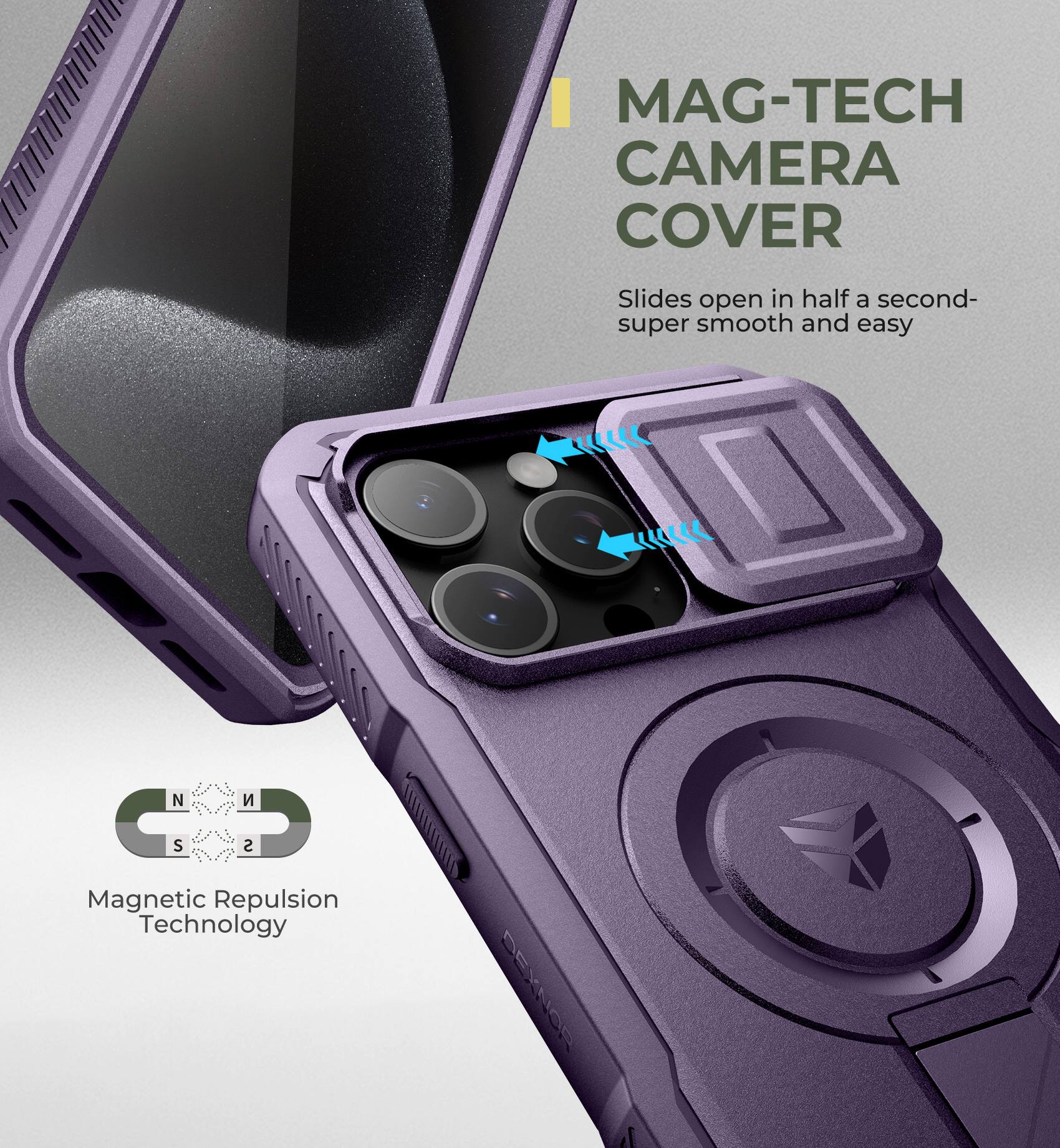MAG-TECH CAMERA COVER Slides open in half a second- super smooth and easy Magnetic Repulsion Technology