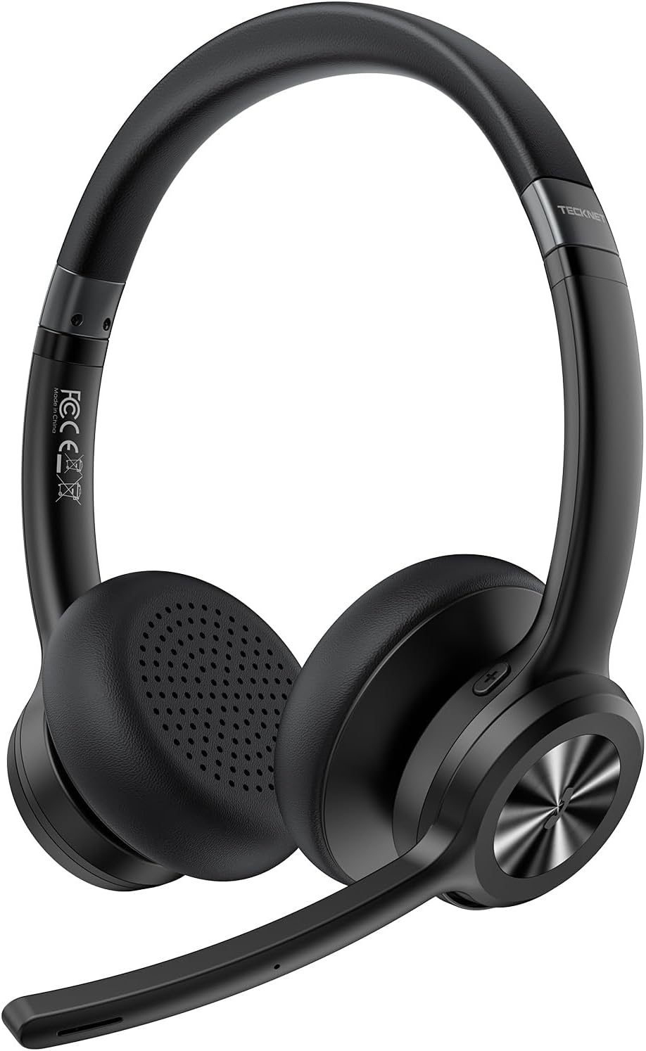 TECKNET - Wireless Bluetooth Headset, Noise Cancelling Mic, V5.2, 50H, Mute, On-Ear for Trucker/Remote Work/Call Center