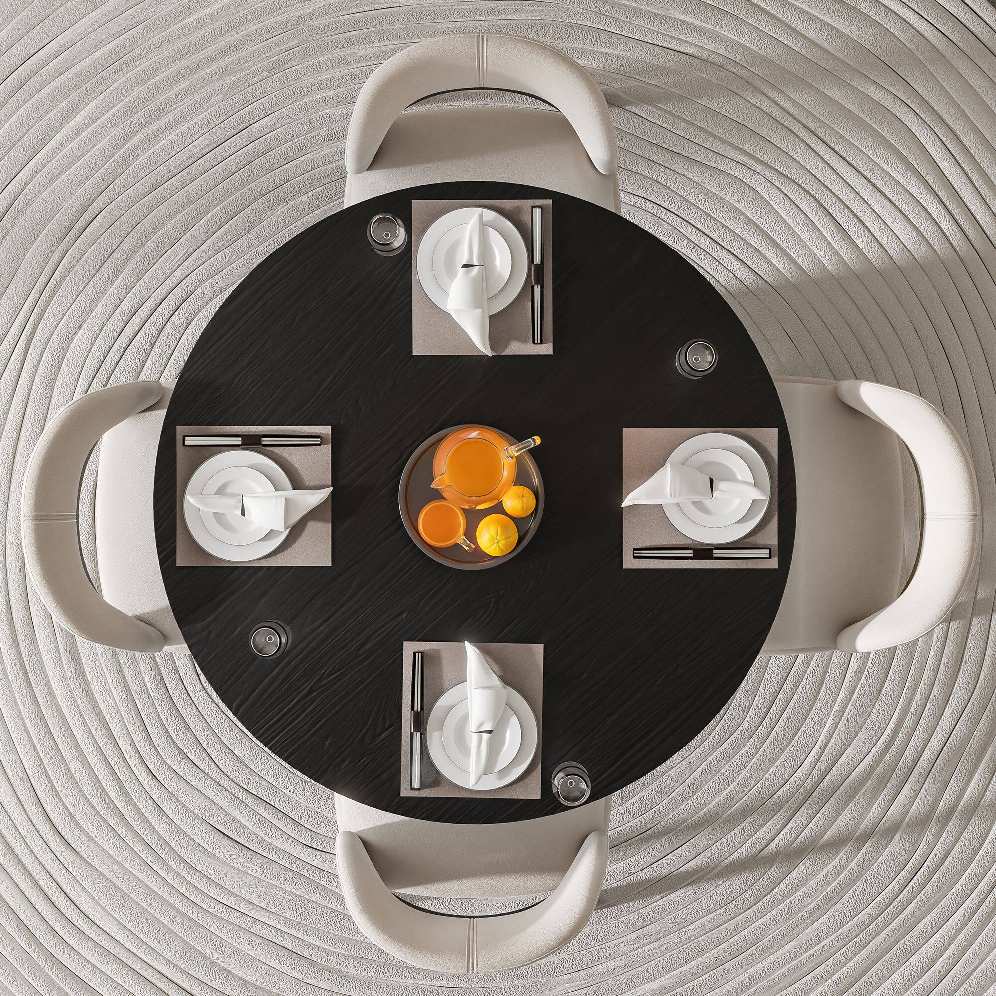 Alt View 3. PexFix - Minimalist Farmhouse Round Solid Oak 46 in. W Column Base Kitchen & Dining Table Seats 4 - Black.