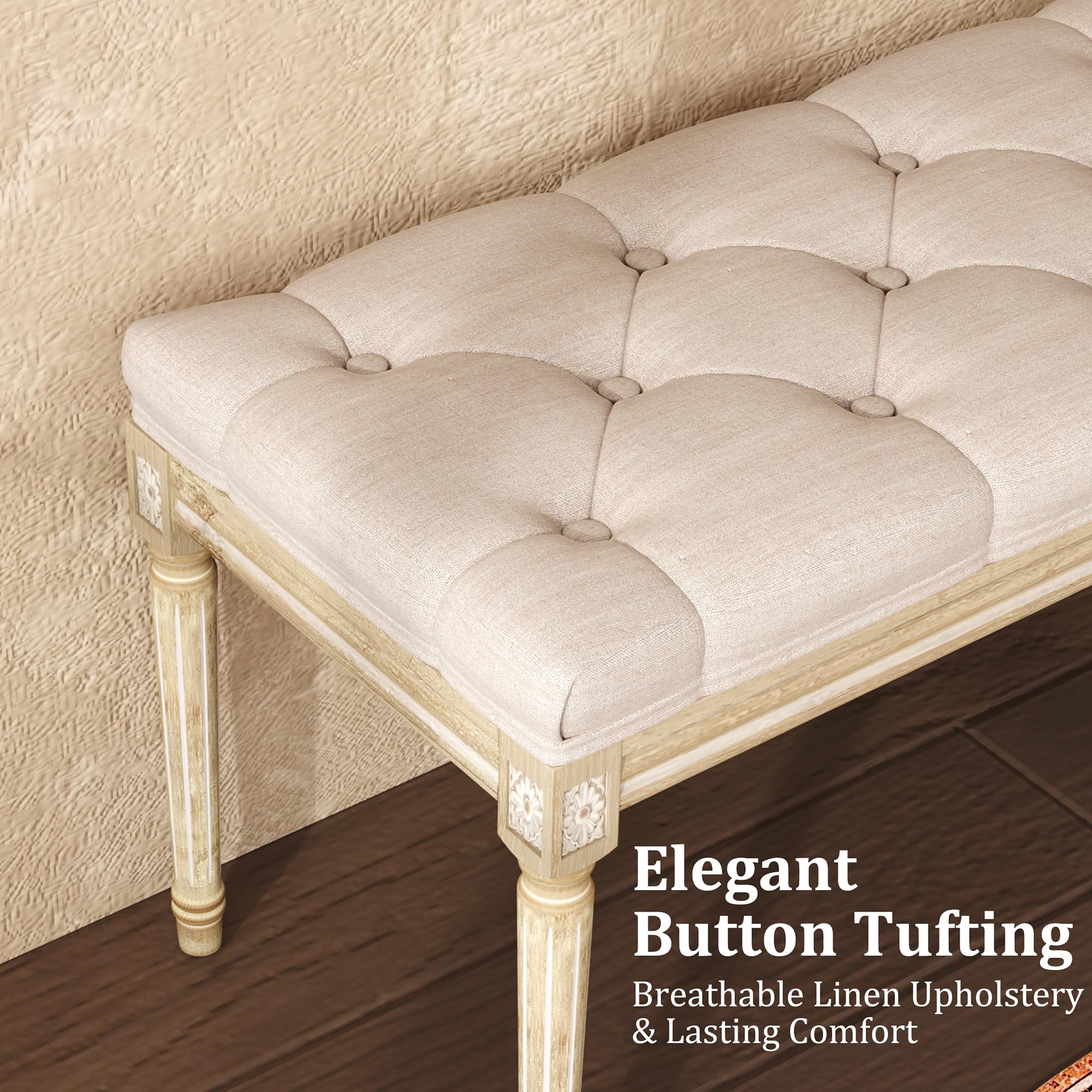 Elegant Button Tufting  
Breathable Linen Upholstery & Lasting Comfort