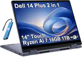 Dell - Plus 14" FHD+ 2-in-1 Touchscreen Laptop - AMD Ryzen AI 300 Series AI 7 350 2025 - 16GB Memory - 1TB SSD - Copilot+ PC - Midnight Blue