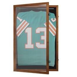 Emma + Oliver - Wooden Jersey Display Case with Foam Board and Keyed Lock - Rustic Brown